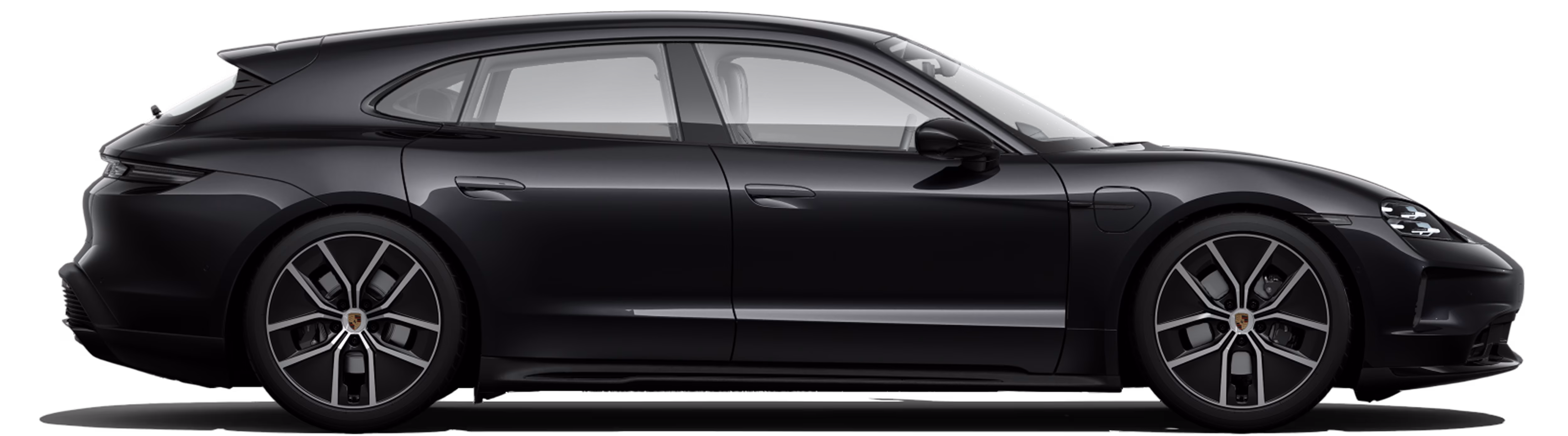 Vue latérale d’une Porsche Taycan Sport Turismo Black Edition.