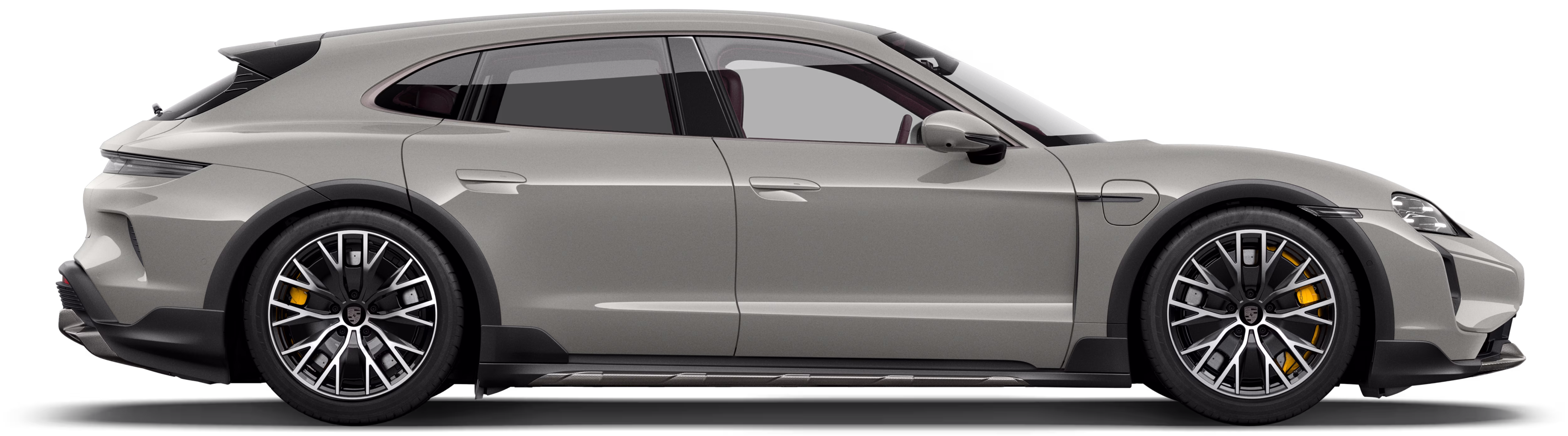 Side shot of a Porsche Taycan Turbo S Cross Turismo.