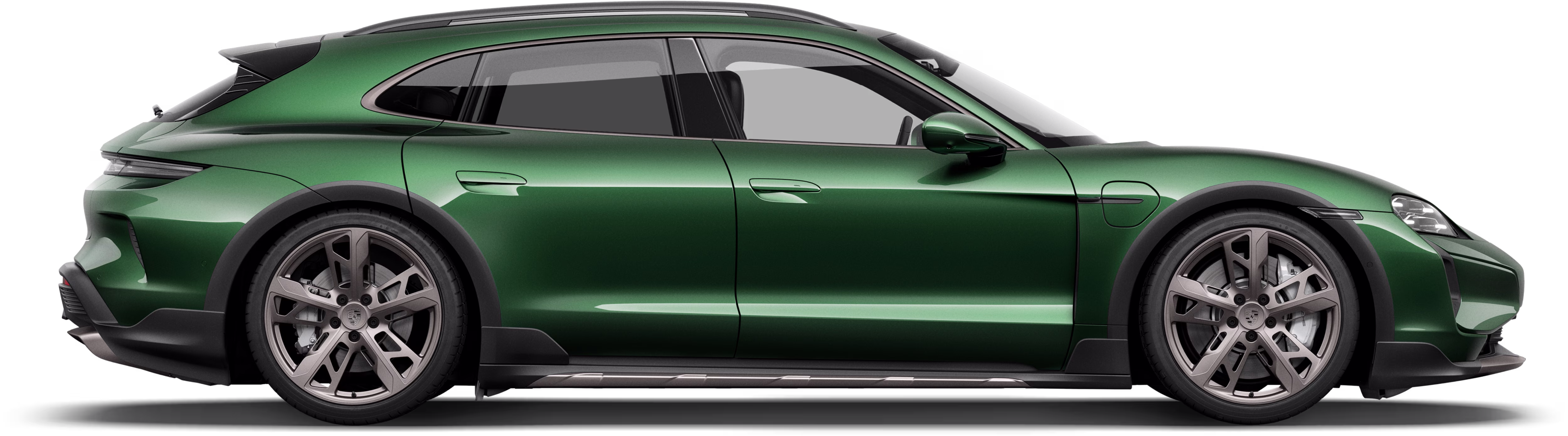 Vue latérale d’une Porsche Taycan Turbo Cross Turismo.