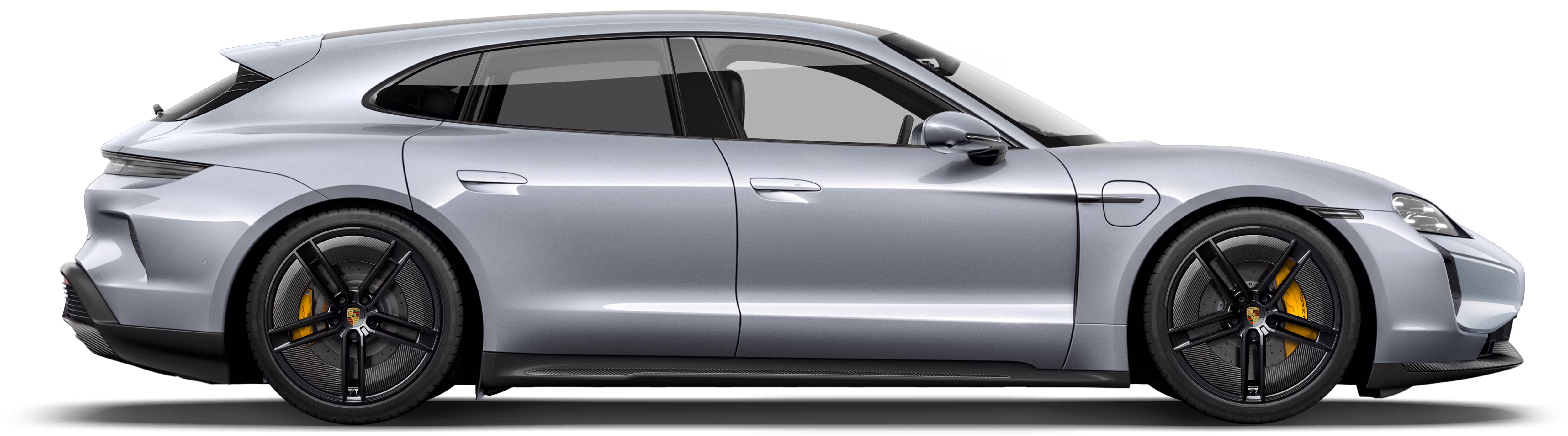 Vue latérale d’une Porsche Taycan Turbo S Sport Turismo.