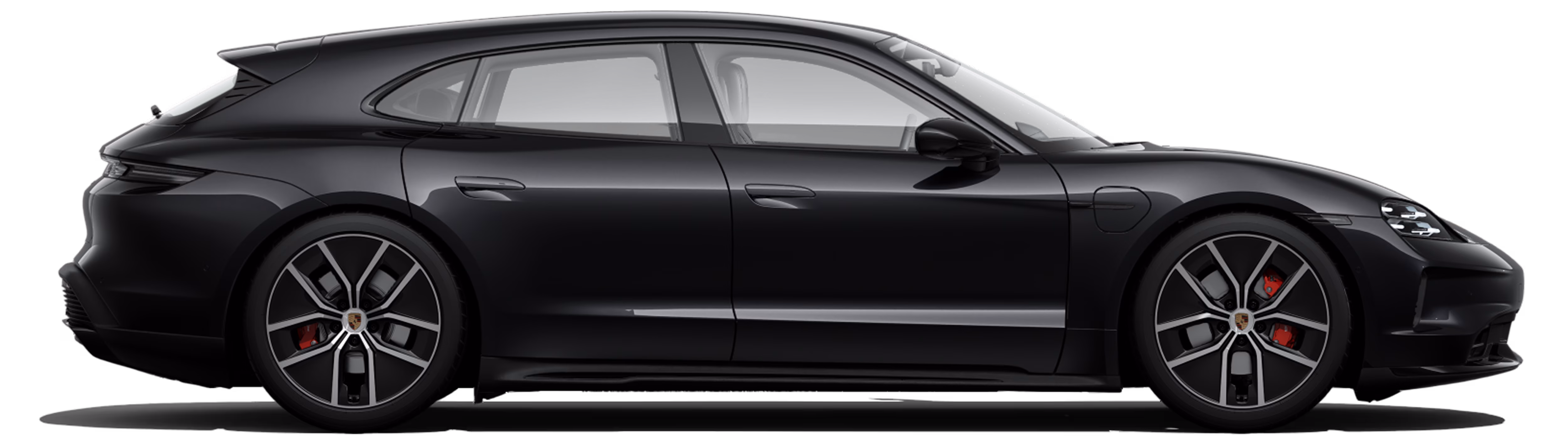 Vista laterale di una Porsche Taycan 4S Sport Turismo Black Edition.