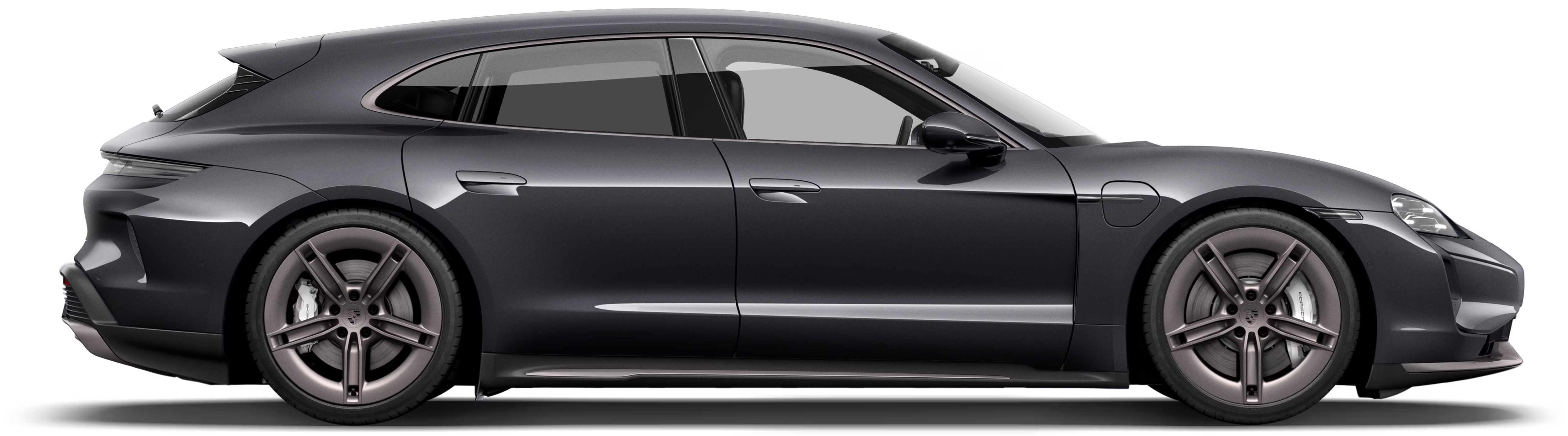 Side shot of a Porsche Taycan Turbo Sport Turismo.