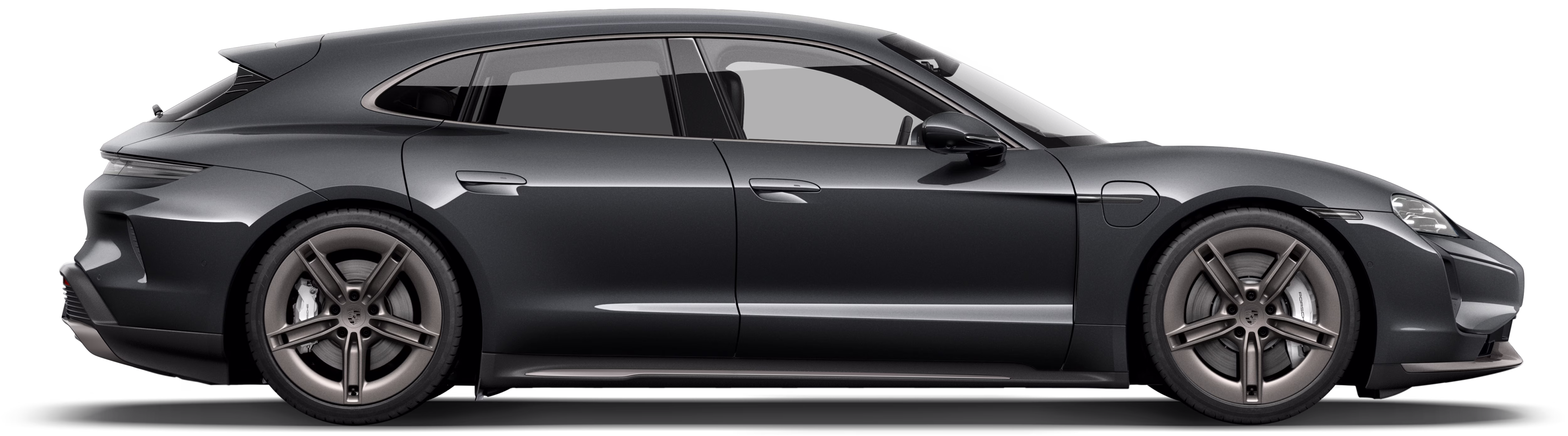 Side shot of a Porsche Taycan Turbo Sport Turismo.