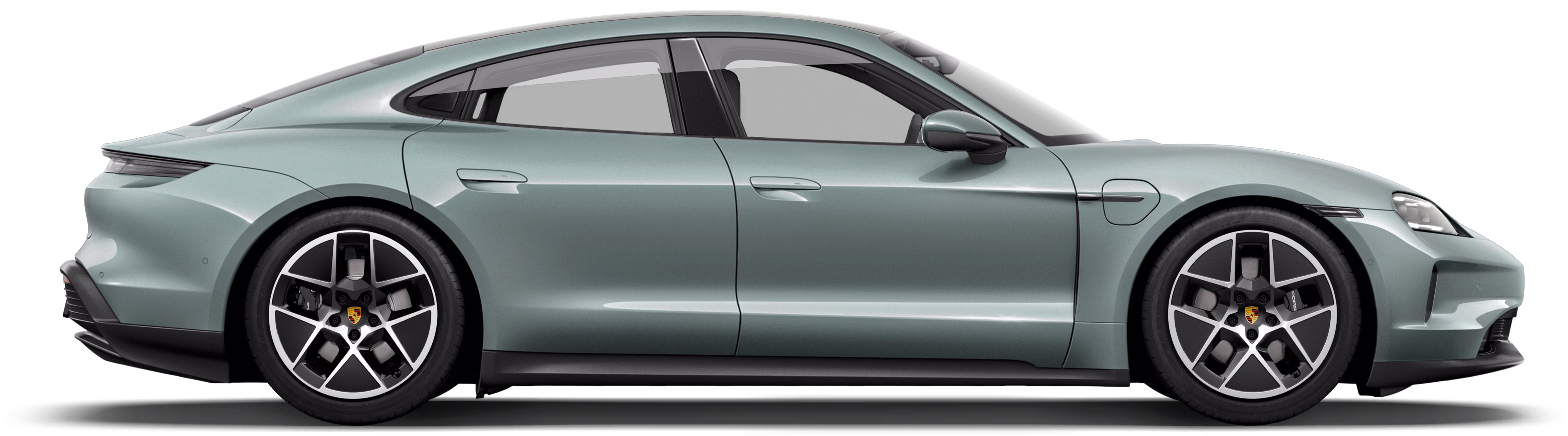 Vue latérale d’une Porsche Taycan.