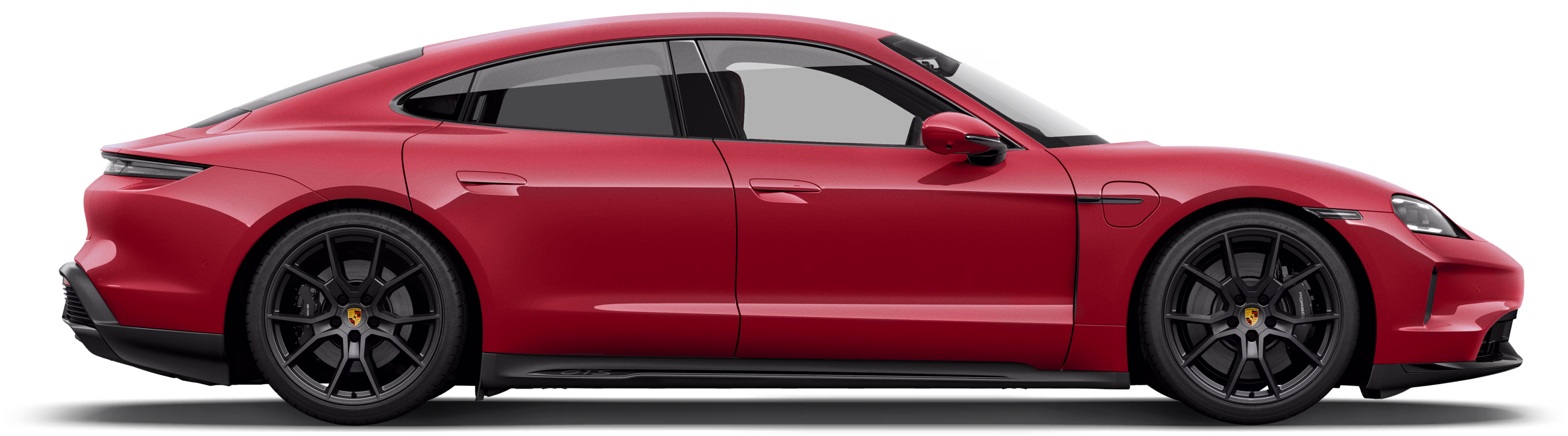 Vue latérale d’une Porsche Taycan GTS.