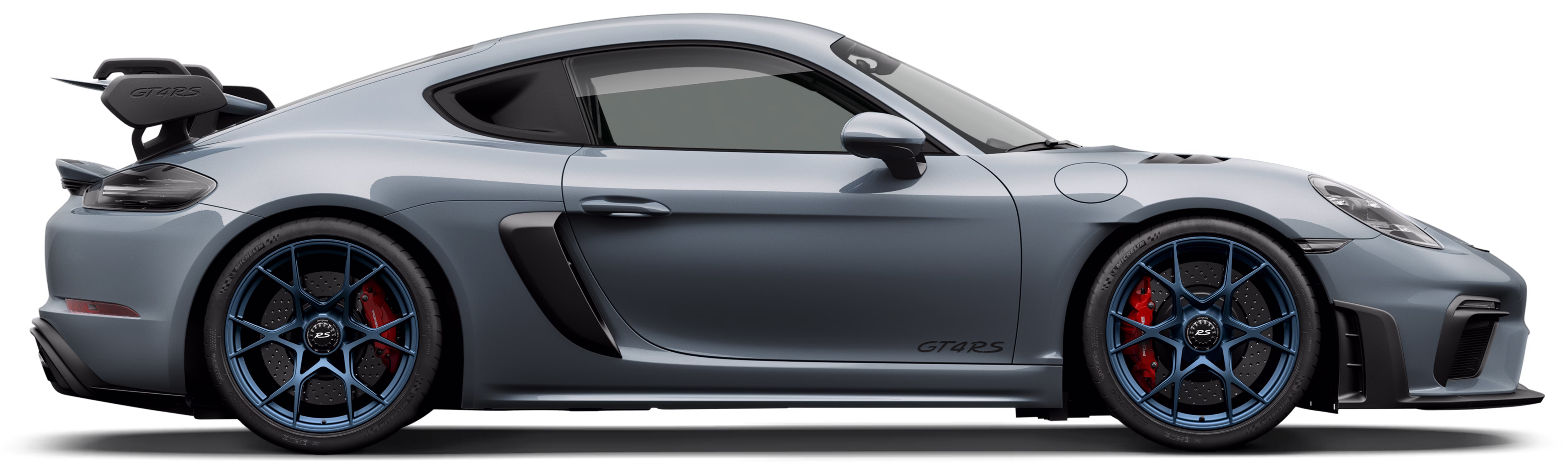 Vue latérale d’une Porsche 718 Cayman GT4 RS.