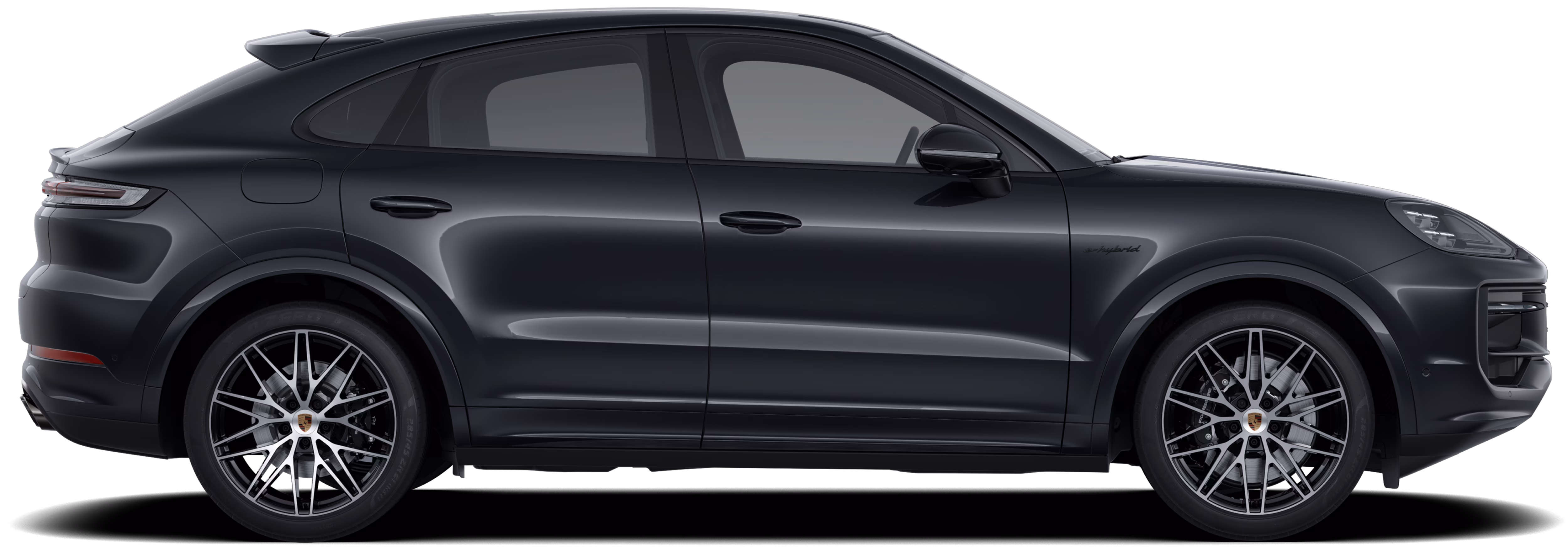 Vista lateral de un Porsche Cayenne E-Hybrid Coupé Black Edition.