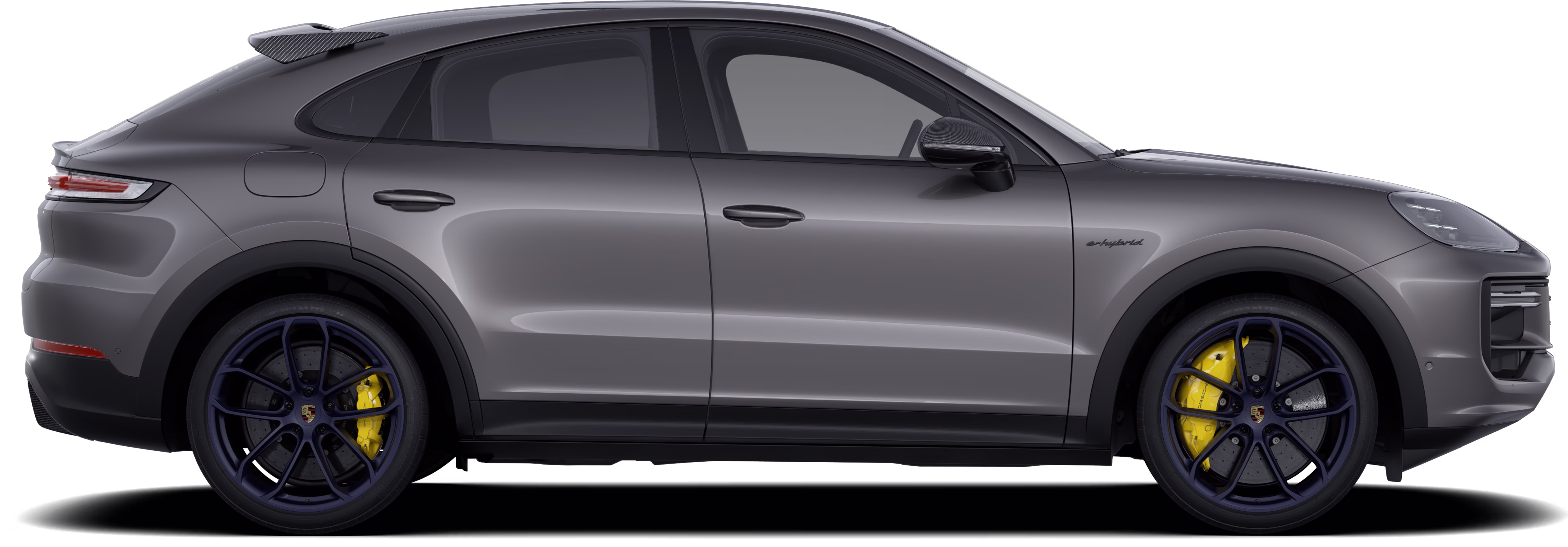 Vue latérale d’une Porsche Cayenne Turbo E-Hybrid Coupé with GT Package.