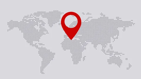 World map with a pinpoint in the middle